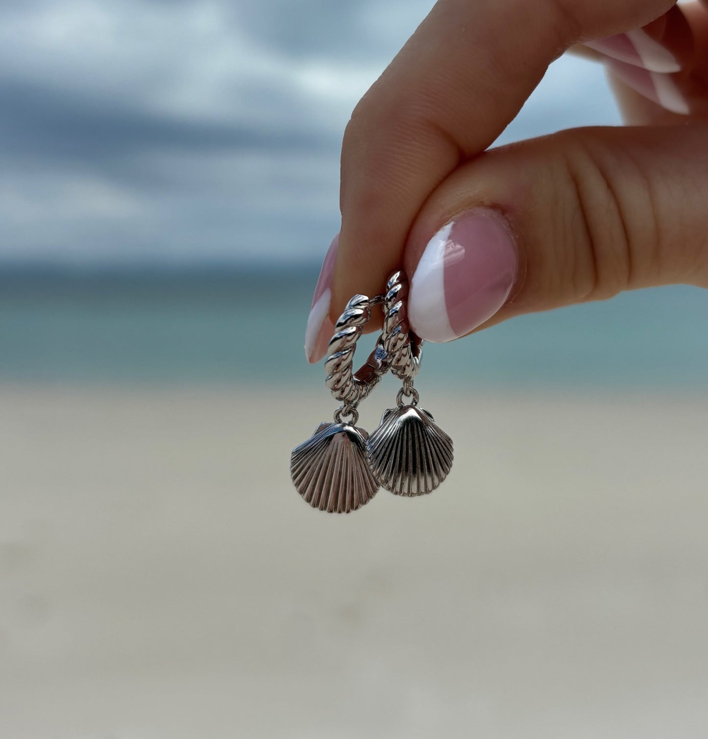 Twist Sea Shell Hoops - 925 Sterling Silver